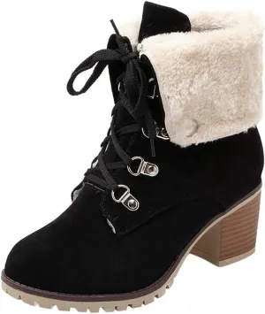 Gibobby Ankle Booties for Women Flat Heel,Winter Snow Boots Waterproof Shoes Lace Up Booties Low Heel Work Combat Boots