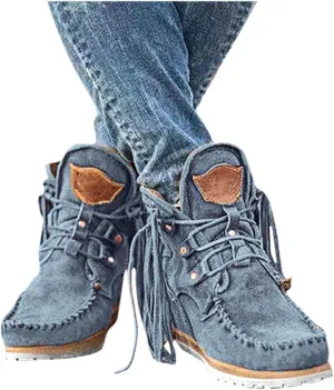 Gibobby Booties for Women Low Heel V-Cut Flat Ankle Boots Comfort Combat Boots Fall Winter Booties Shoes