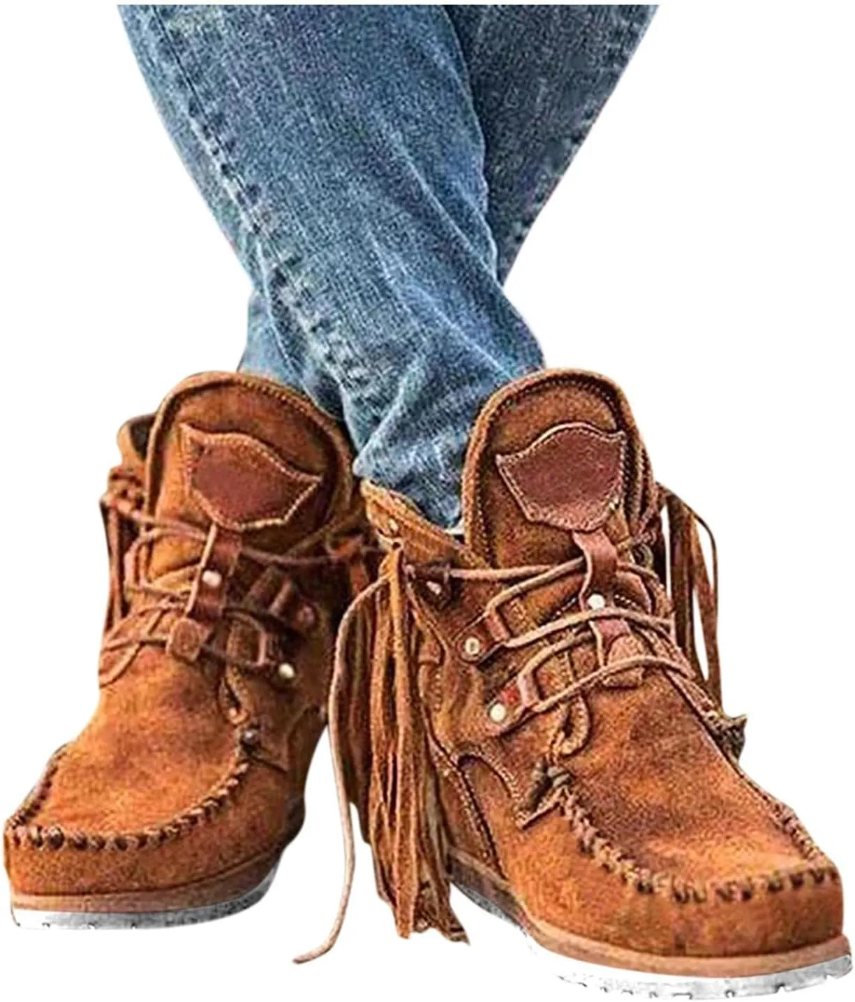 Gibobby Booties for Women Low Heel V-Cut Flat Ankle Boots Comfort Combat Boots Fall Winter Booties Shoes