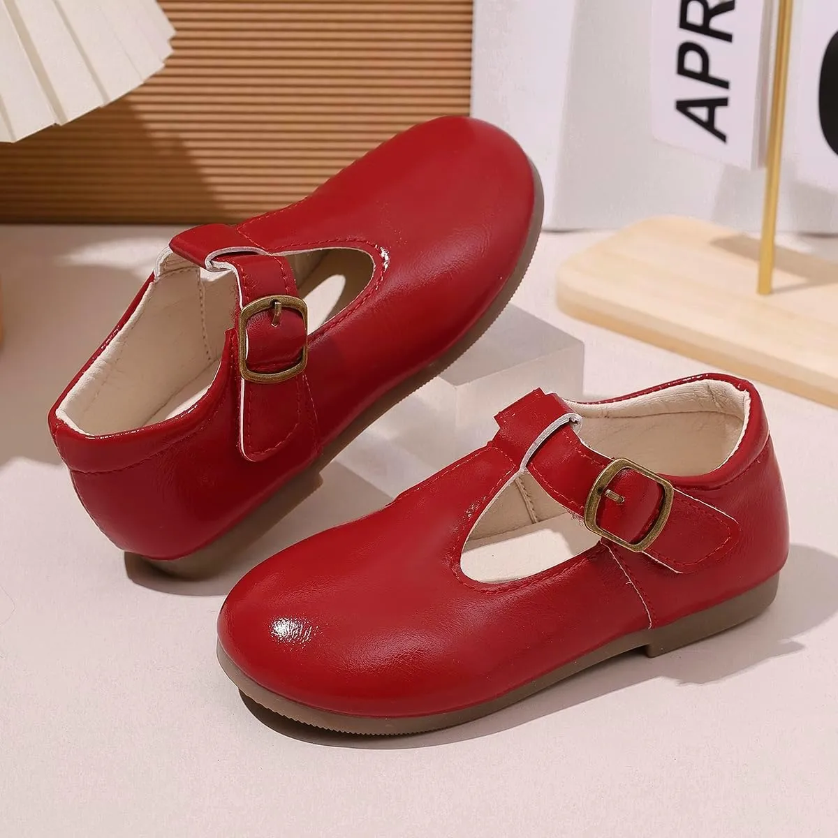 Girls' Mary Jane Shoes  Red Dress Shoes with Buckle, Perfect for School and Uniform, Comfortable and Stylish Girls' Shoes