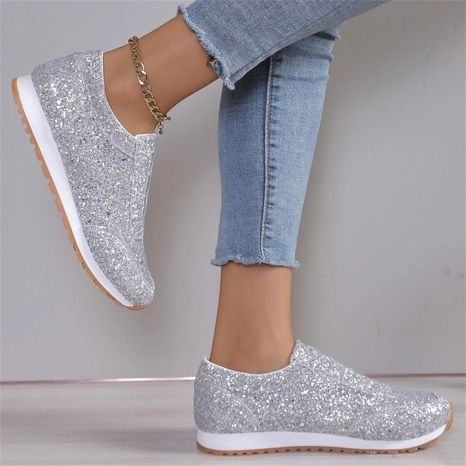 Glitter Womens Running Shoes Fashion Breathable Lace up Casual Summer Comfortable Outdoor Flat Bottom Walking Running Sneakers for Ladies
