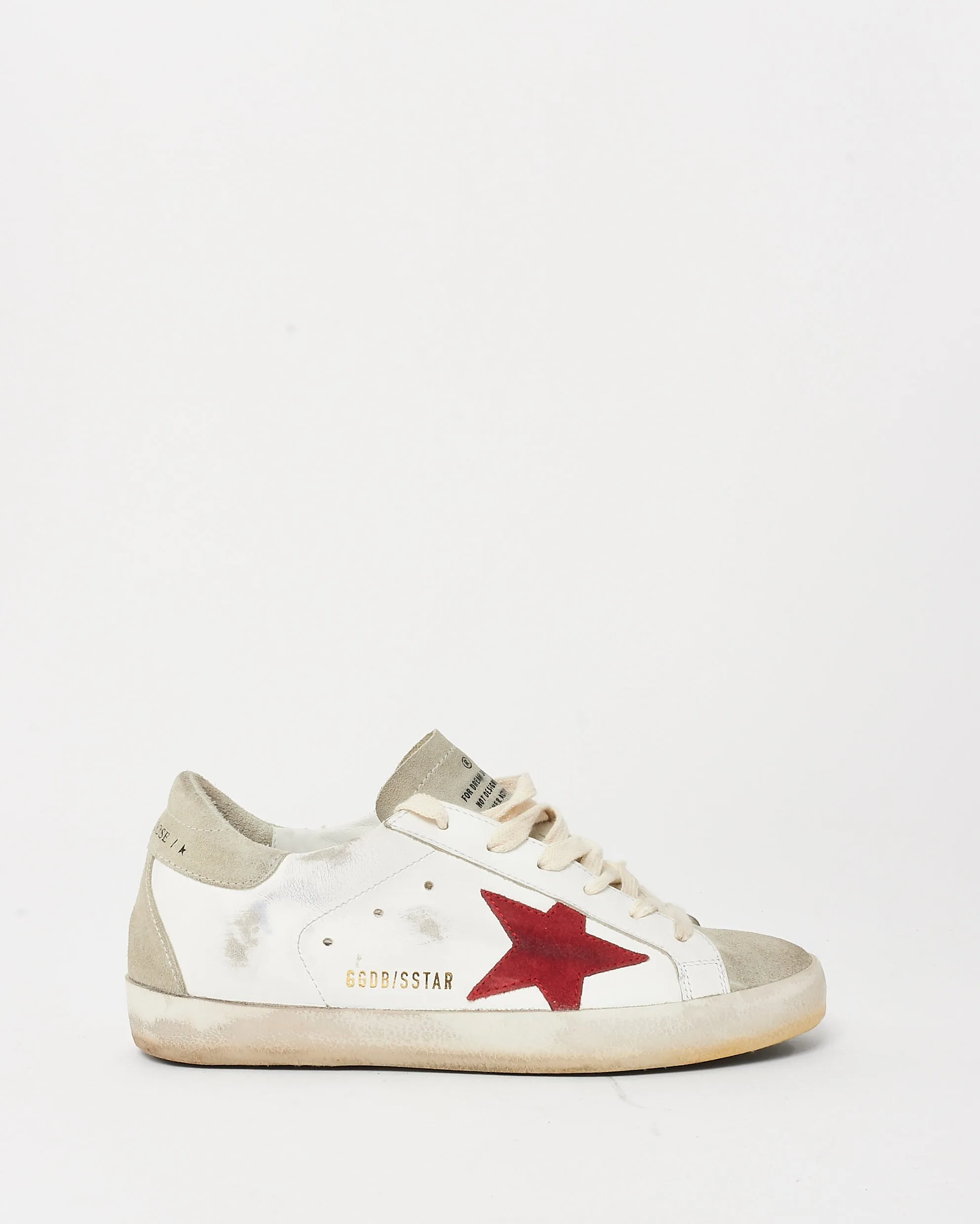 Golden Goose White Leather, Grey Suede & Red Superstar Sneakers - 36