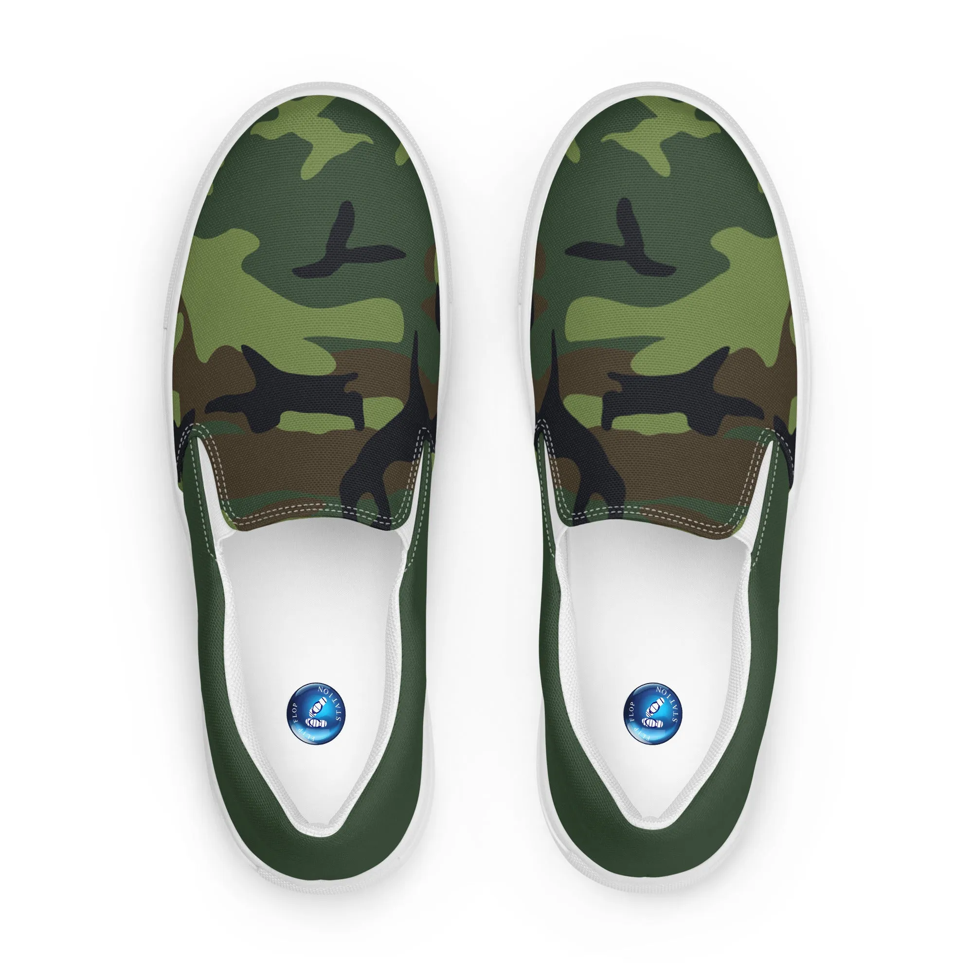 Green Camo men's slip-on canvas shoes