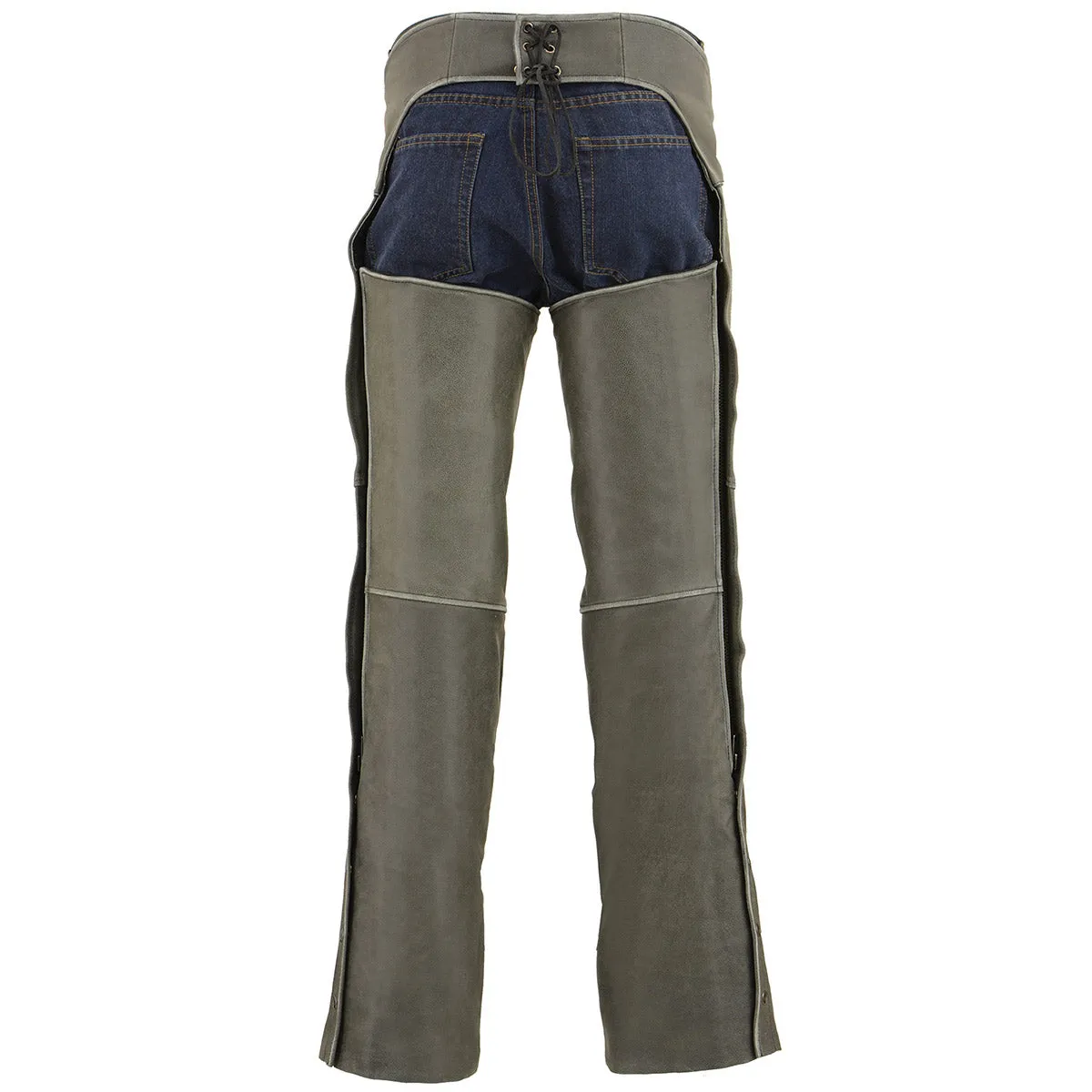 GREY MLM5536 Chap Vintage Grey Slate Leather - Deep Zipped Thigh Pockets Motorcycle Chap