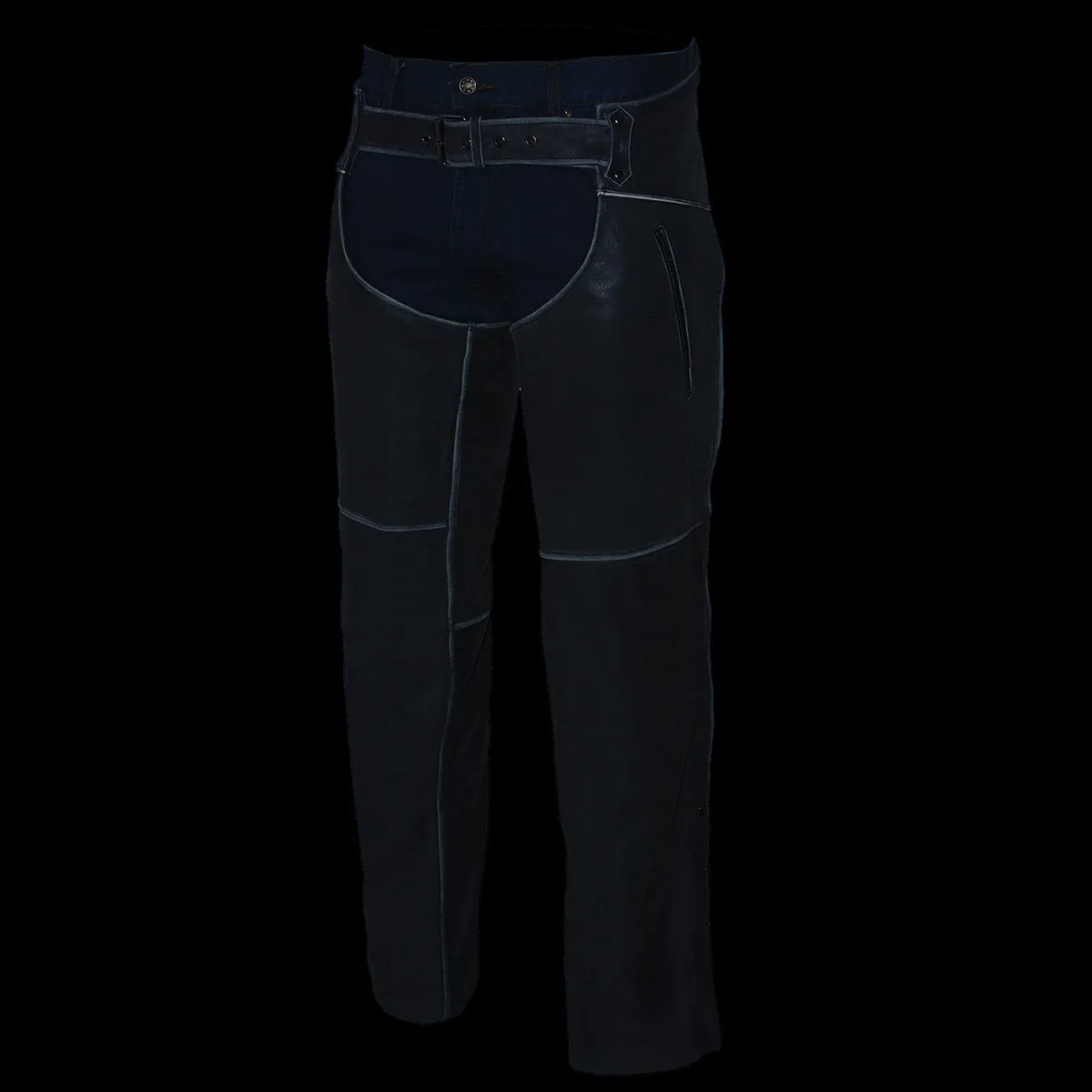 GREY MLM5536 Chap Vintage Grey Slate Leather - Deep Zipped Thigh Pockets Motorcycle Chap