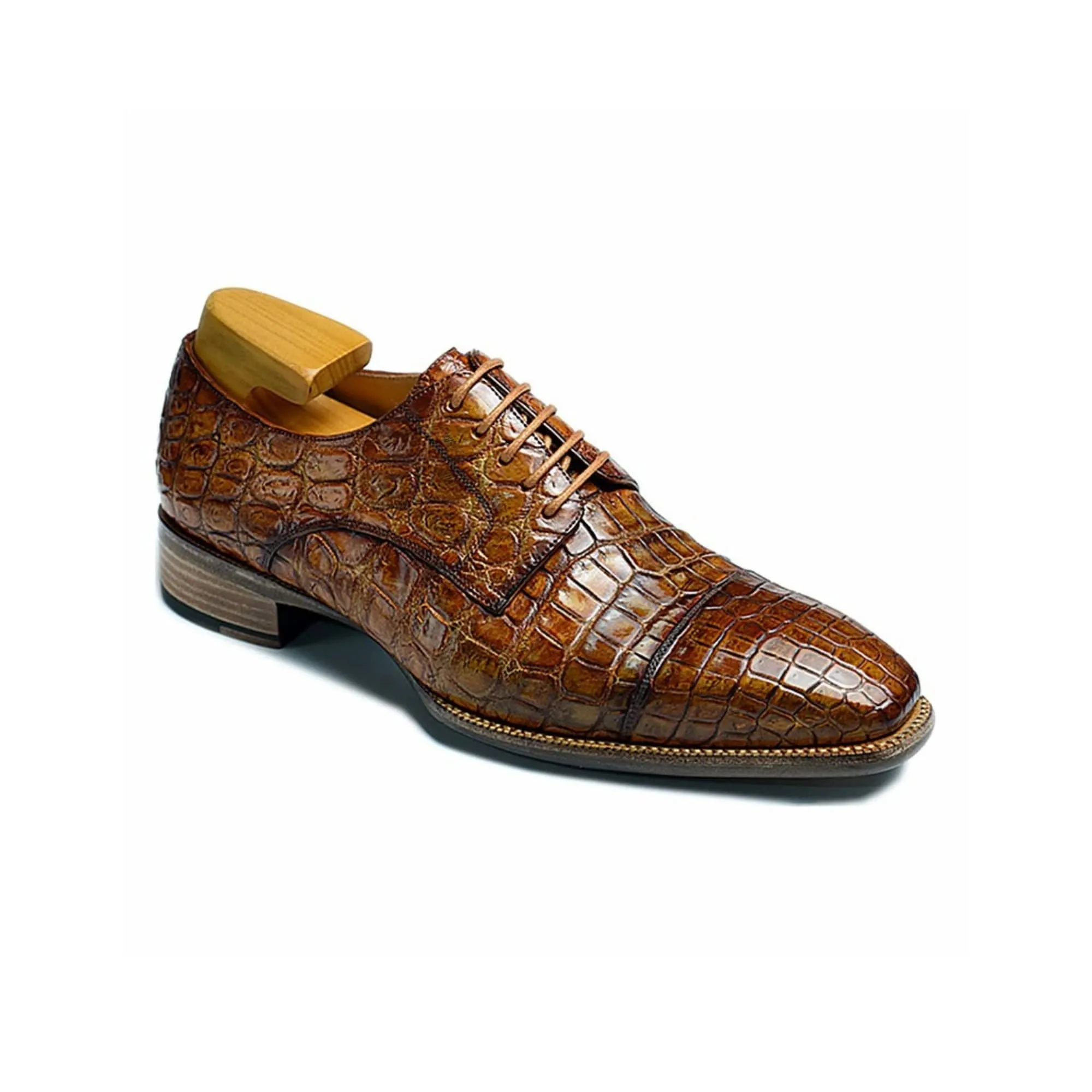 Handmade, Custom Men Whole Cut Crocodile Pattern Leather Shoes