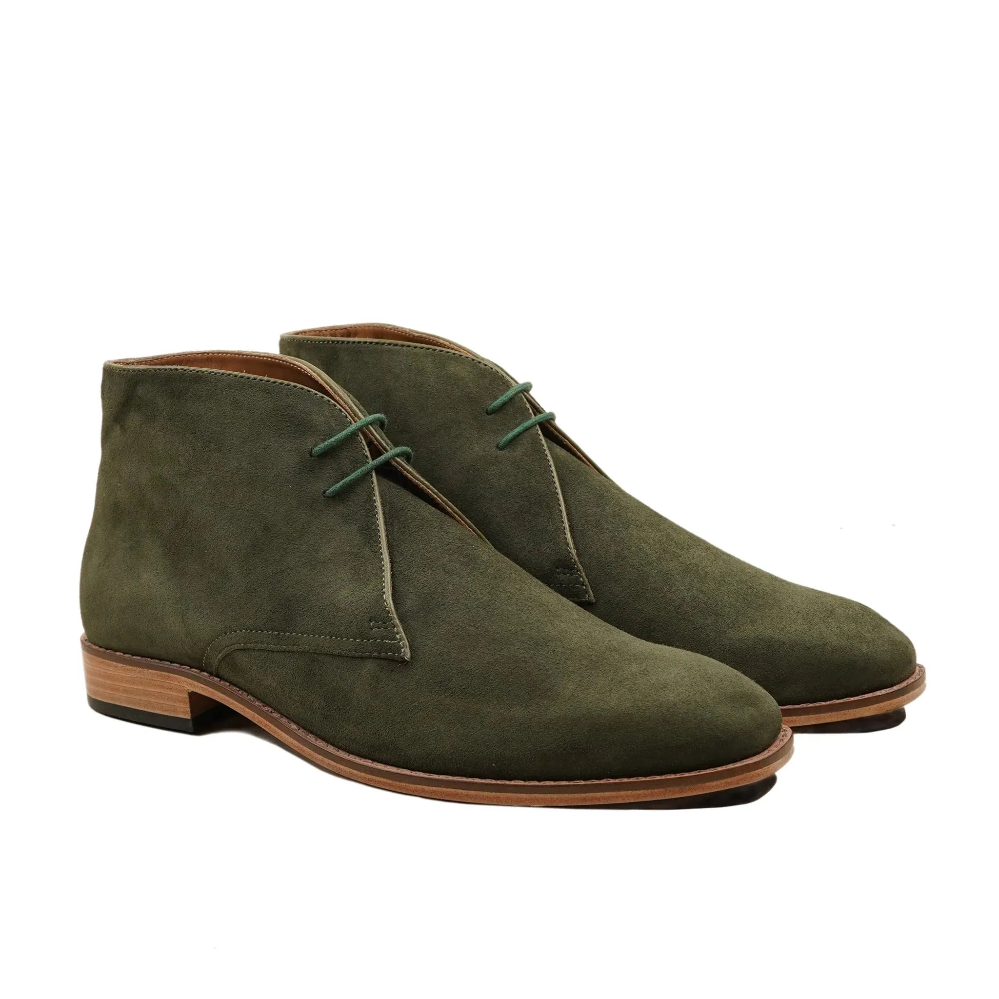 Handmade Custom suede Leather Olive Green Dress Chukka Boots For Men