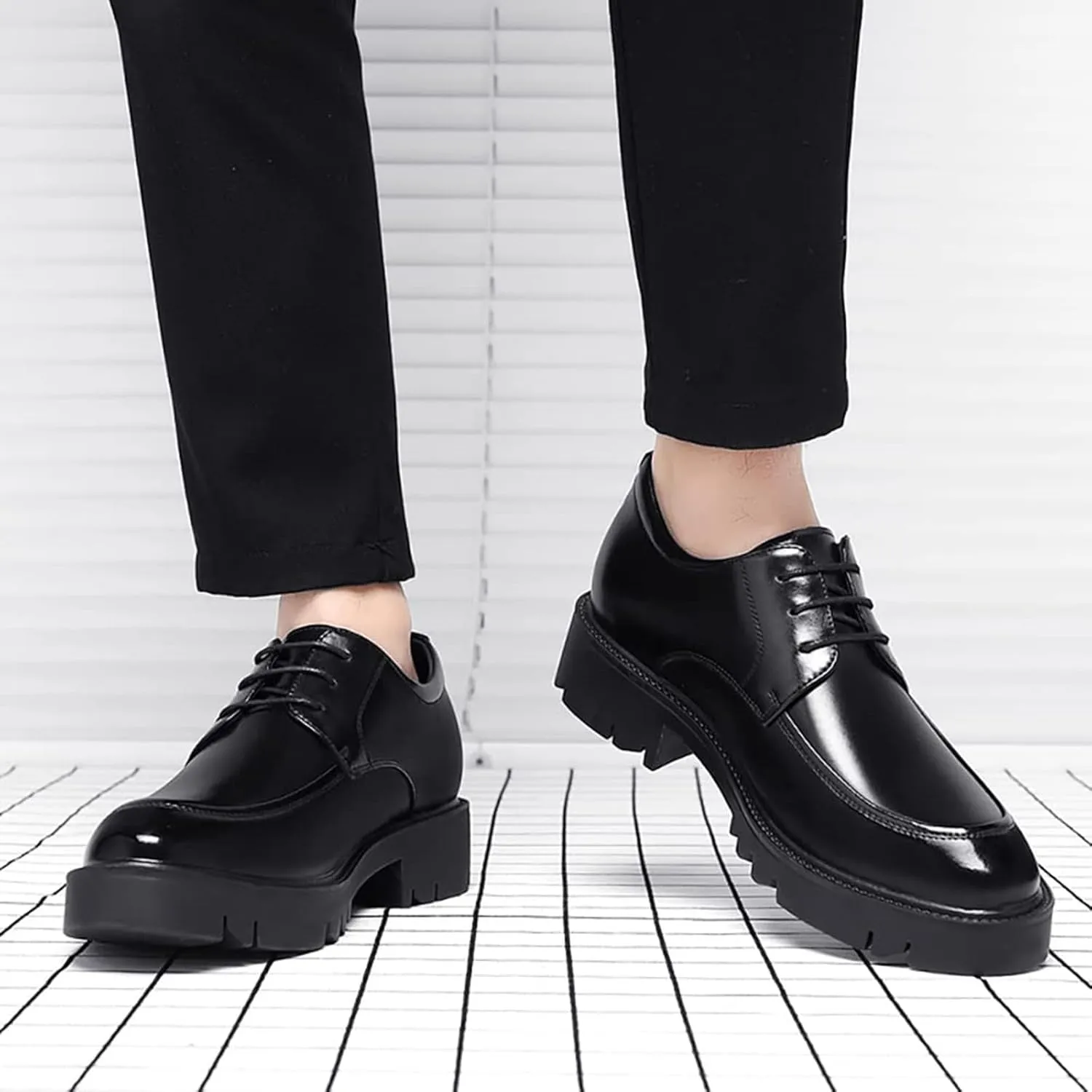 Height Increasing Shoes Men's 10cm/8cm/5cm Height Increasing Shoes Thick Sole Outer Ear Business Shoes Formal Not Tiring Non Slip Leather Heel Grips Mens Shoes