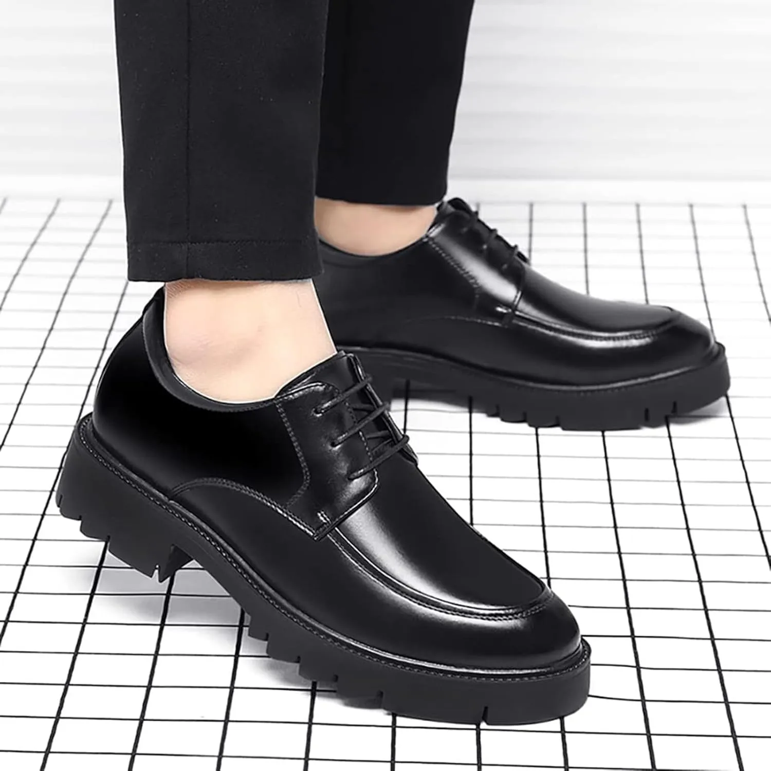 Height Increasing Shoes Men's 10cm/8cm/5cm Height Increasing Shoes Thick Sole Outer Ear Business Shoes Formal Not Tiring Non Slip Leather Heel Grips Mens Shoes