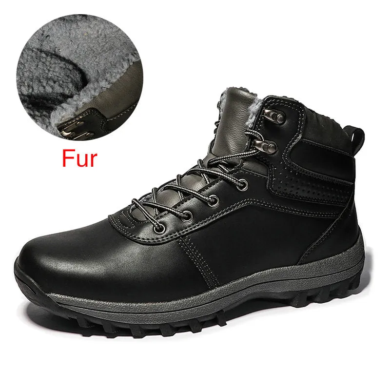 Hnzxzm Brand Genuine Leather Autumn Winter Warm Fur Classic Snow Boots Male Motorcycle Boots Men Warm Ankle High Top Men's Boots