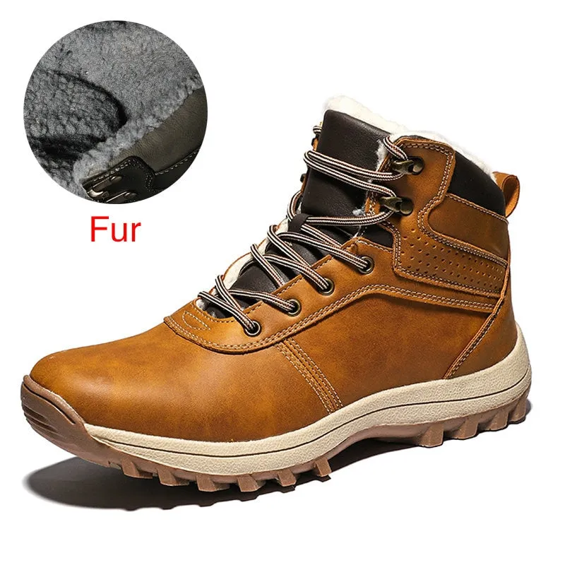 Hnzxzm Brand Genuine Leather Autumn Winter Warm Fur Classic Snow Boots Male Motorcycle Boots Men Warm Ankle High Top Men's Boots
