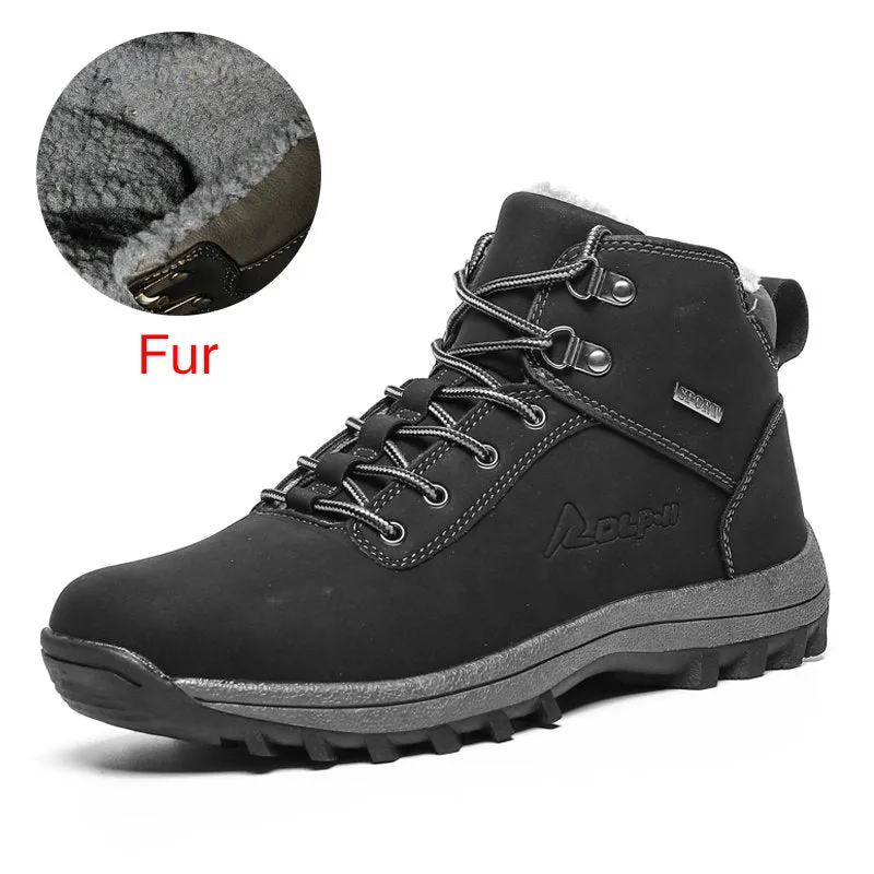Hnzxzm Brand Genuine Leather Autumn Winter Warm Fur Classic Snow Boots Male Motorcycle Boots Men Warm Ankle High Top Men's Boots