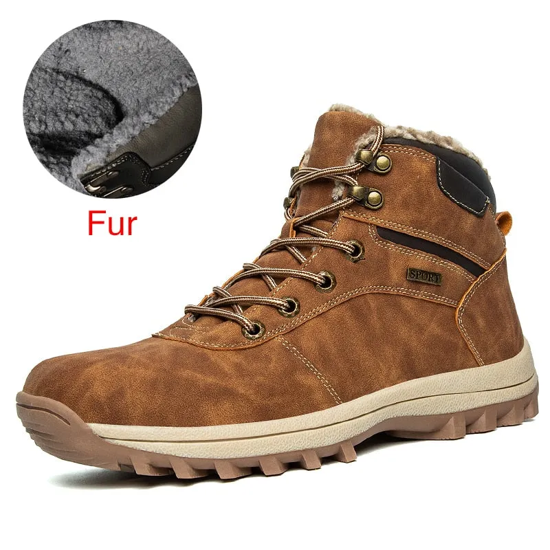 Hnzxzm Brand Genuine Leather Autumn Winter Warm Fur Classic Snow Boots Male Motorcycle Boots Men Warm Ankle High Top Men's Boots