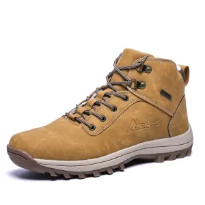 Hnzxzm Brand Genuine Leather Autumn Winter Warm Fur Classic Snow Boots Male Motorcycle Boots Men Warm Ankle High Top Men's Boots