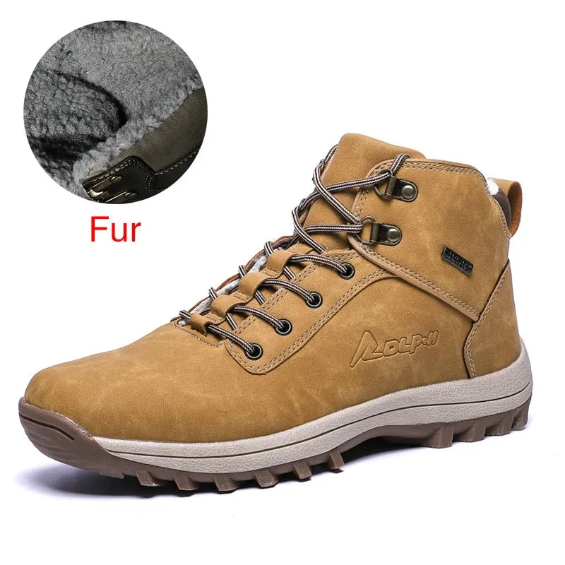 Hnzxzm Brand Genuine Leather Autumn Winter Warm Fur Classic Snow Boots Male Motorcycle Boots Men Warm Ankle High Top Men's Boots