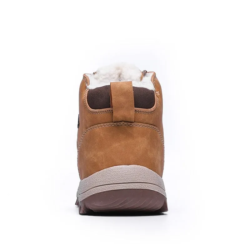 Hnzxzm Brand Genuine Leather Autumn Winter Warm Fur Classic Snow Boots Male Motorcycle Boots Men Warm Ankle High Top Men's Boots