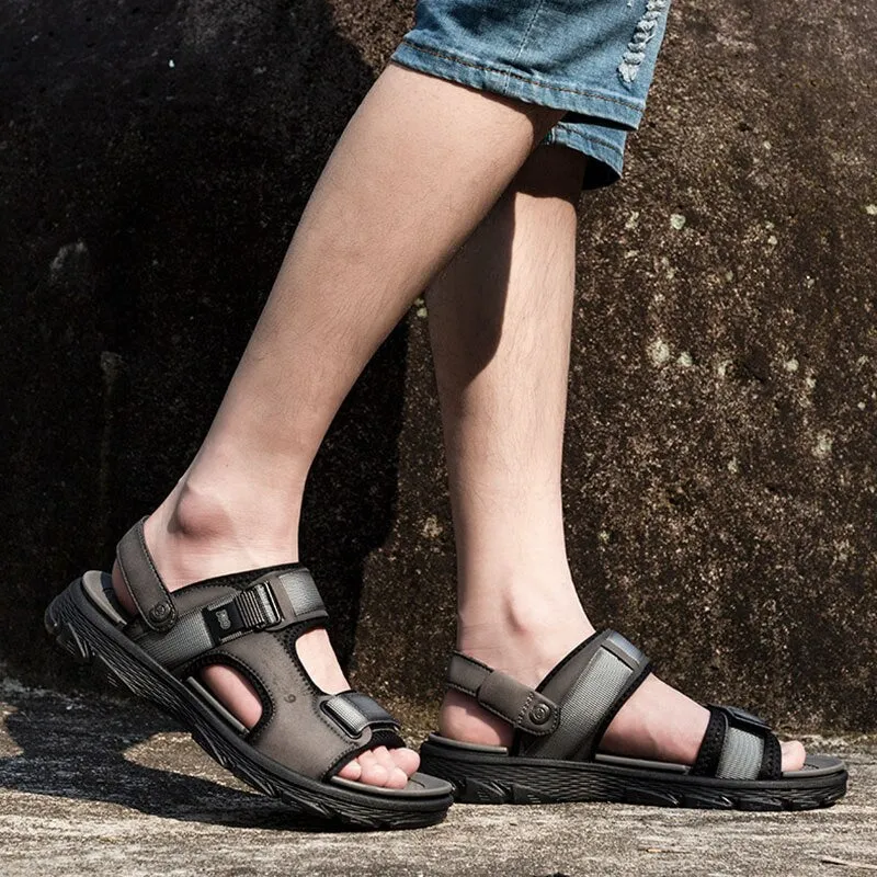 Hnzxzm New Summer Shoes Men Sandals Genuine Leather Flat Non-slip Mens Beach Sandals Male Summer Holiday Footwear A4485