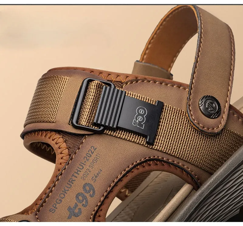 Hnzxzm New Summer Shoes Men Sandals Genuine Leather Flat Non-slip Mens Beach Sandals Male Summer Holiday Footwear A4485