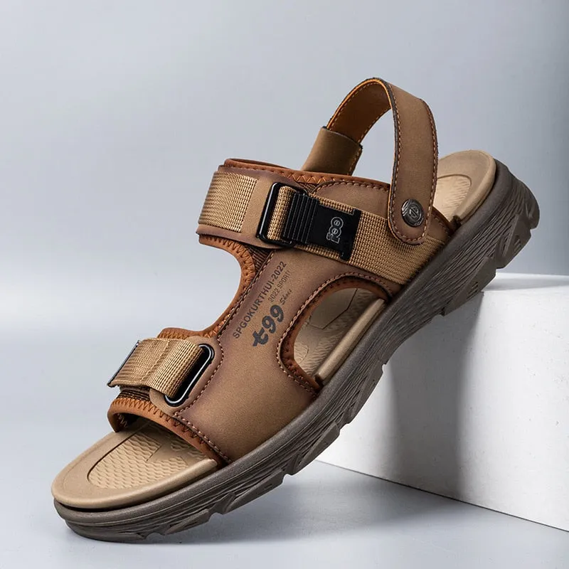 Hnzxzm New Summer Shoes Men Sandals Genuine Leather Flat Non-slip Mens Beach Sandals Male Summer Holiday Footwear A4485