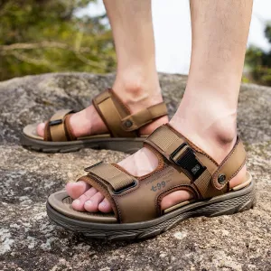 Hnzxzm New Summer Shoes Men Sandals Genuine Leather Flat Non-slip Mens Beach Sandals Male Summer Holiday Footwear A4485