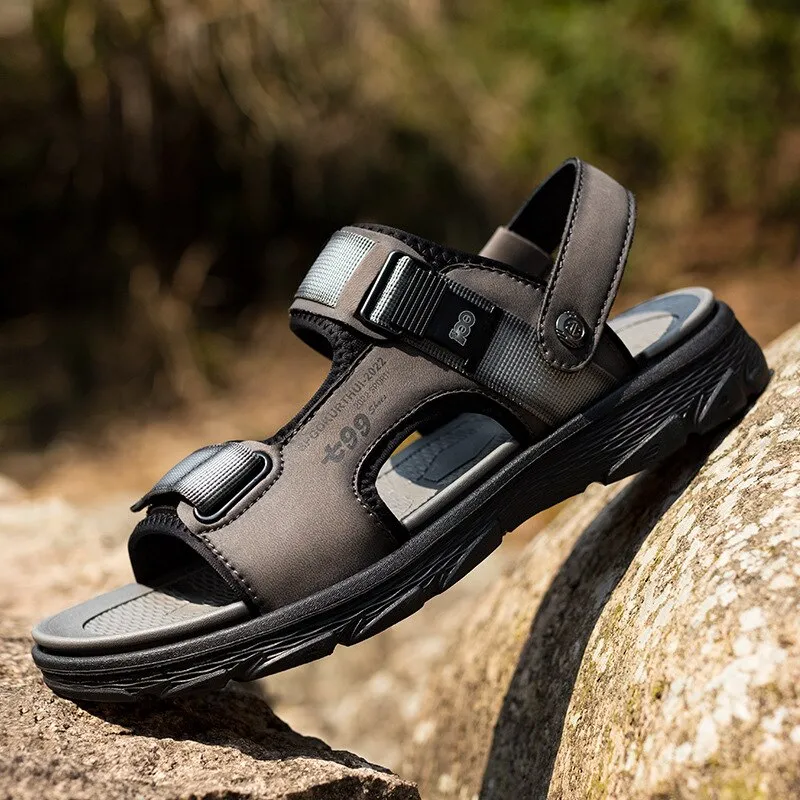 Hnzxzm New Summer Shoes Men Sandals Genuine Leather Flat Non-slip Mens Beach Sandals Male Summer Holiday Footwear A4485