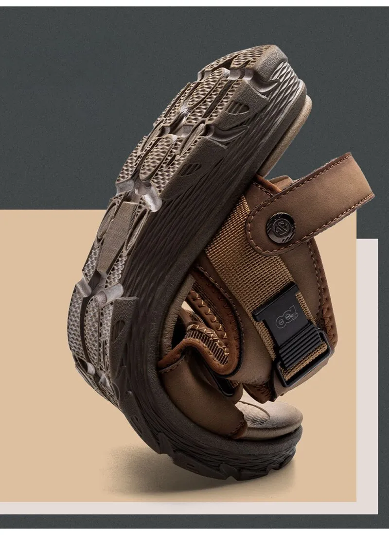 Hnzxzm New Summer Shoes Men Sandals Genuine Leather Flat Non-slip Mens Beach Sandals Male Summer Holiday Footwear A4485
