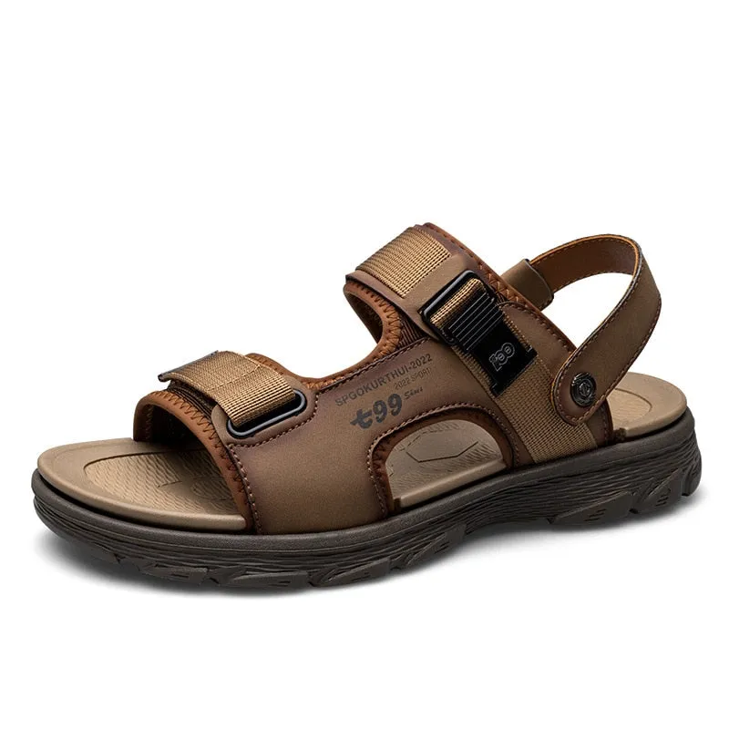 Hnzxzm New Summer Shoes Men Sandals Genuine Leather Flat Non-slip Mens Beach Sandals Male Summer Holiday Footwear A4485