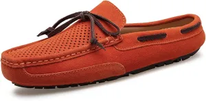 HOOENG Driving Moccasins for Men Genuine Leather Stitching Details Perforated Breathable Mule Loafer Deck Shoes Resistant Flat Heel Soft Comfortable Driving