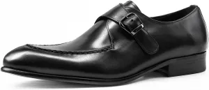 HOOENG Oxford Dress Shoes for Men Slip On Pointed Toe Genuine Leather Split Toe Monk Strap Block Heel Slip Resistant Anti-Slip Rubber Sole Casual(Black,7)