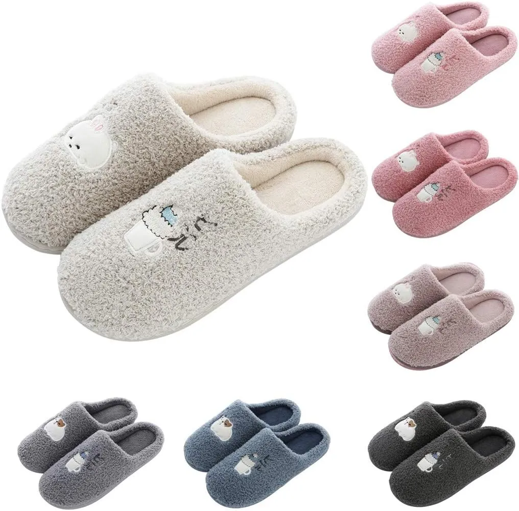 House Slippers for Women Memory Foam,Unisex Cute Comfort Plush Fleece Lined Anti-Skid Winter House Shoes for Indoor Outdoor