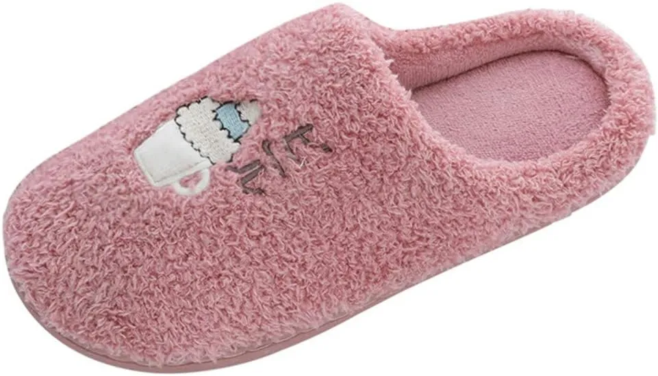 House Slippers for Women Memory Foam,Unisex Cute Comfort Plush Fleece Lined Anti-Skid Winter House Shoes for Indoor Outdoor