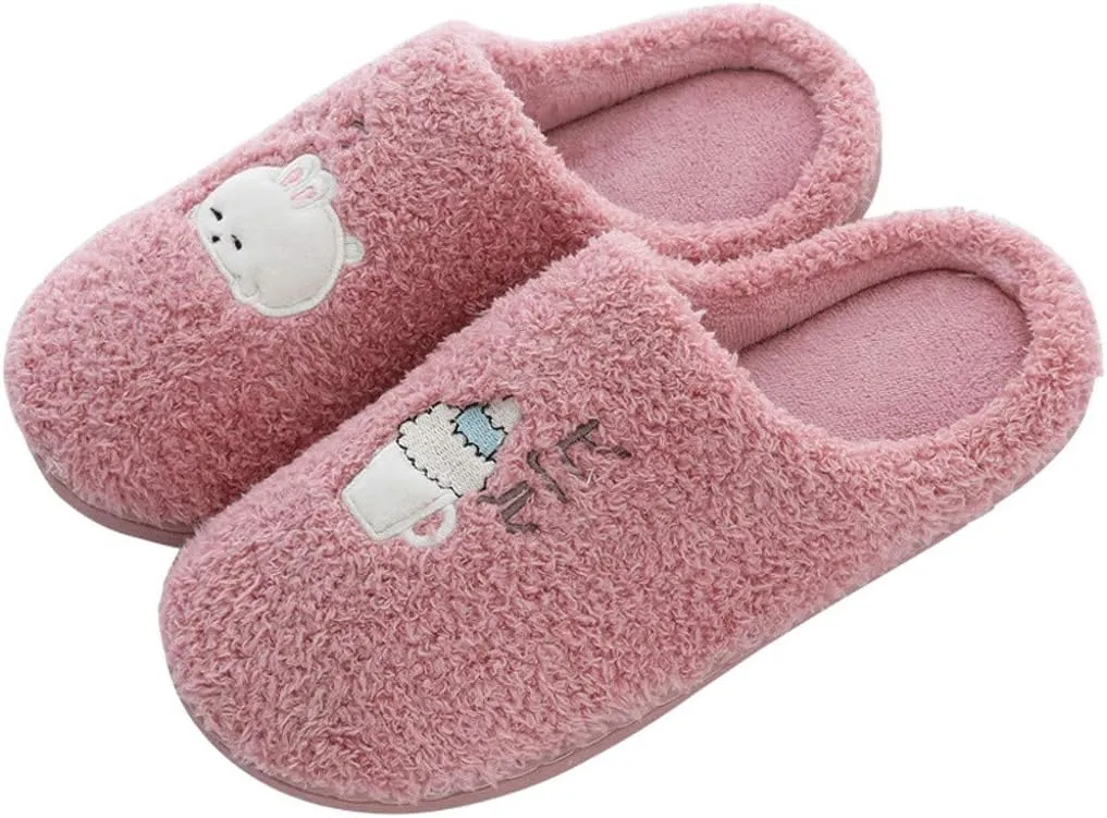House Slippers for Women Memory Foam,Unisex Cute Comfort Plush Fleece Lined Anti-Skid Winter House Shoes for Indoor Outdoor