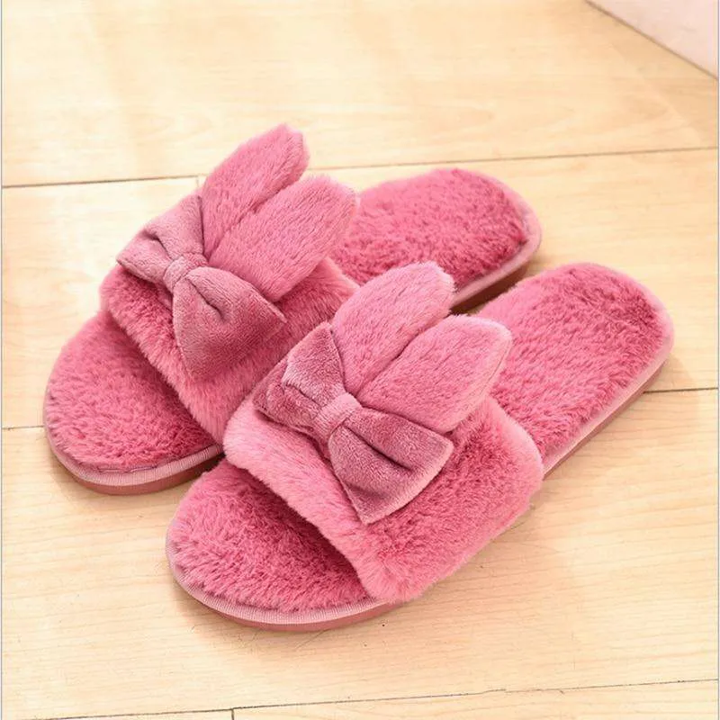Indoor Plush Bow Ear Slippers