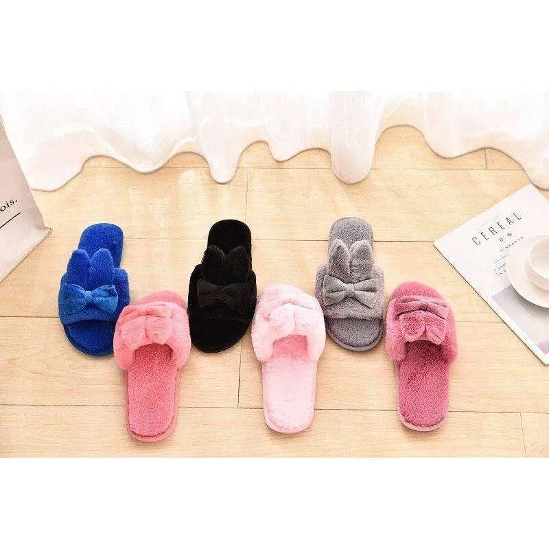 Indoor Plush Bow Ear Slippers