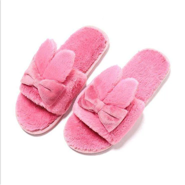 Indoor Plush Bow Ear Slippers