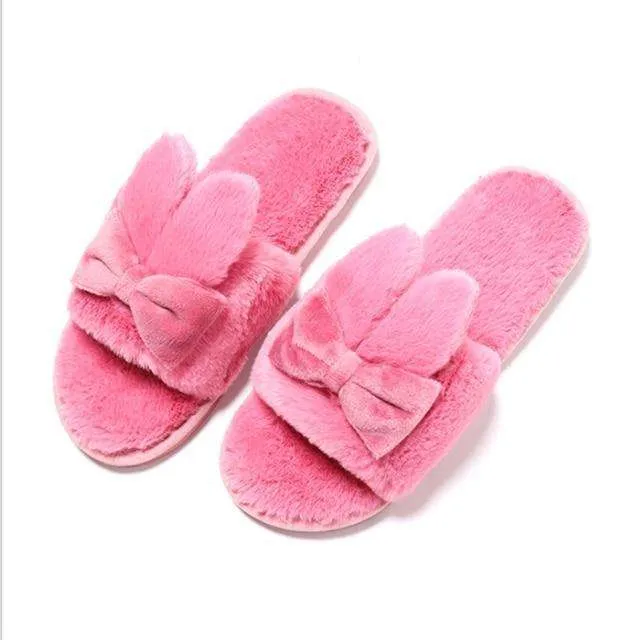 Indoor Plush Bow Ear Slippers