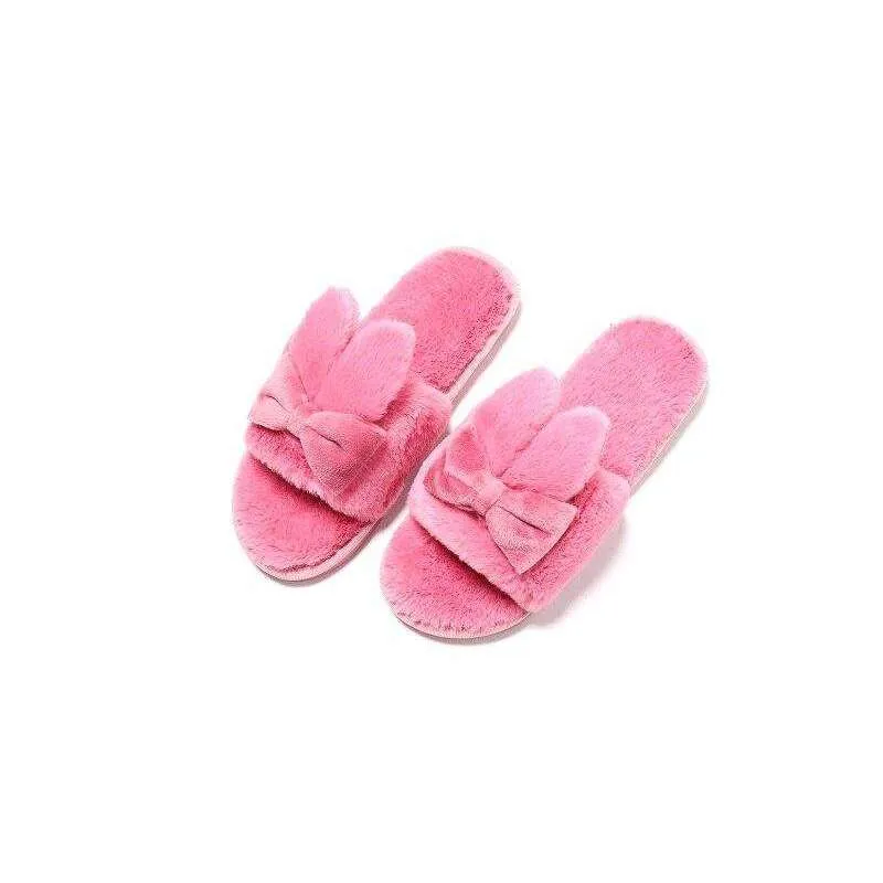 Indoor Plush Bow Ear Slippers