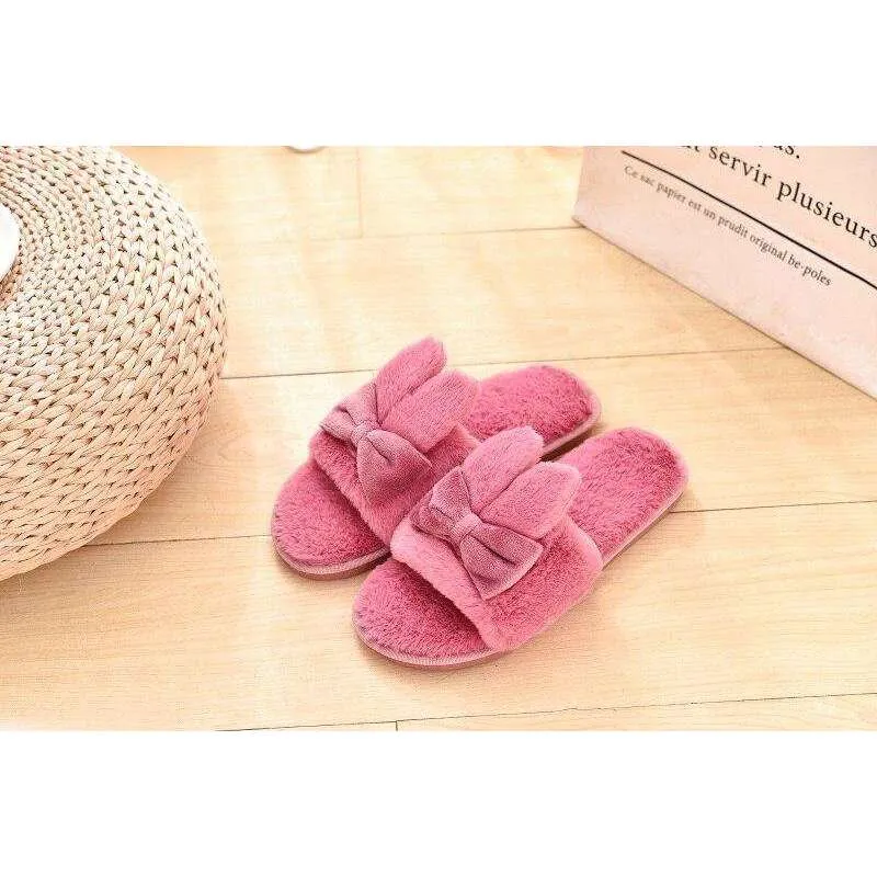 Indoor Plush Bow Ear Slippers