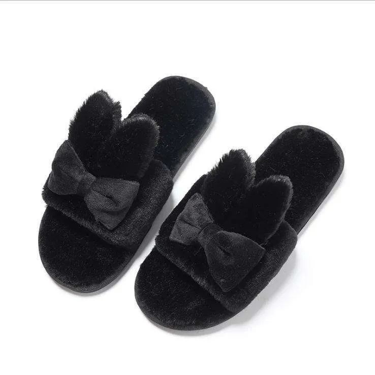 Indoor Plush Bow Ear Slippers