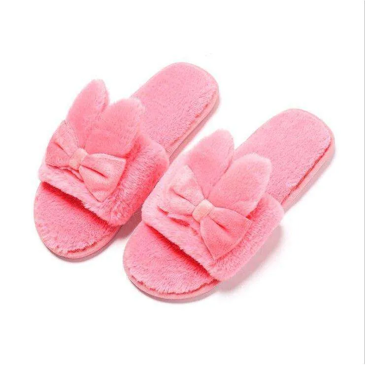 Indoor Plush Bow Ear Slippers