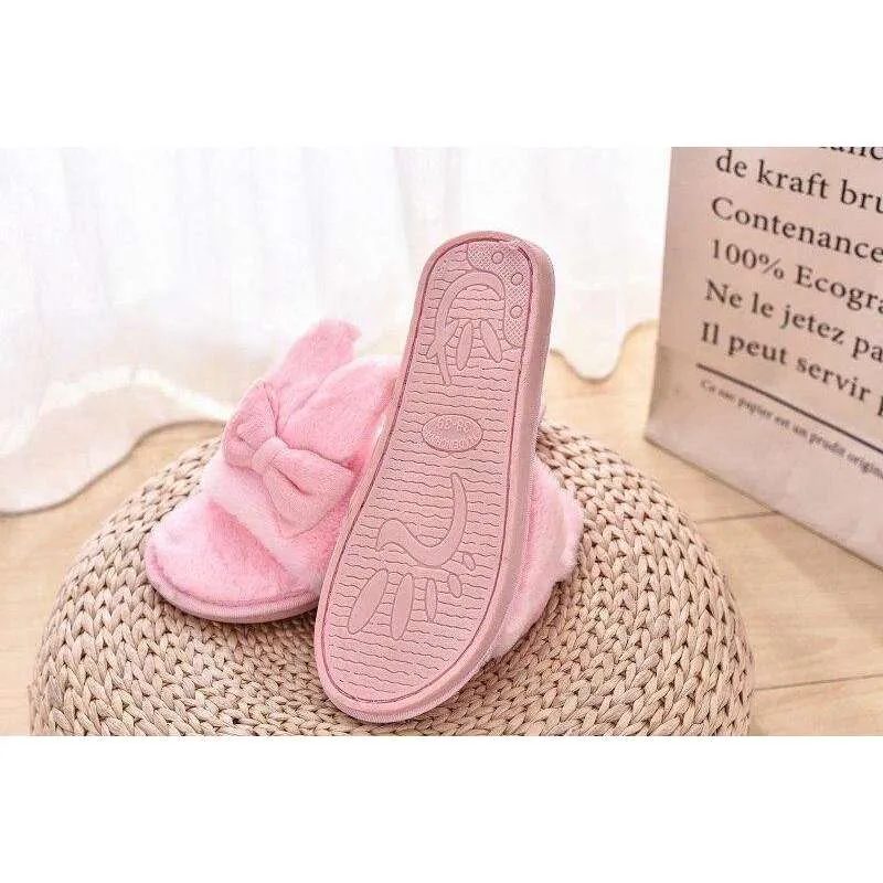 Indoor Plush Bow Ear Slippers