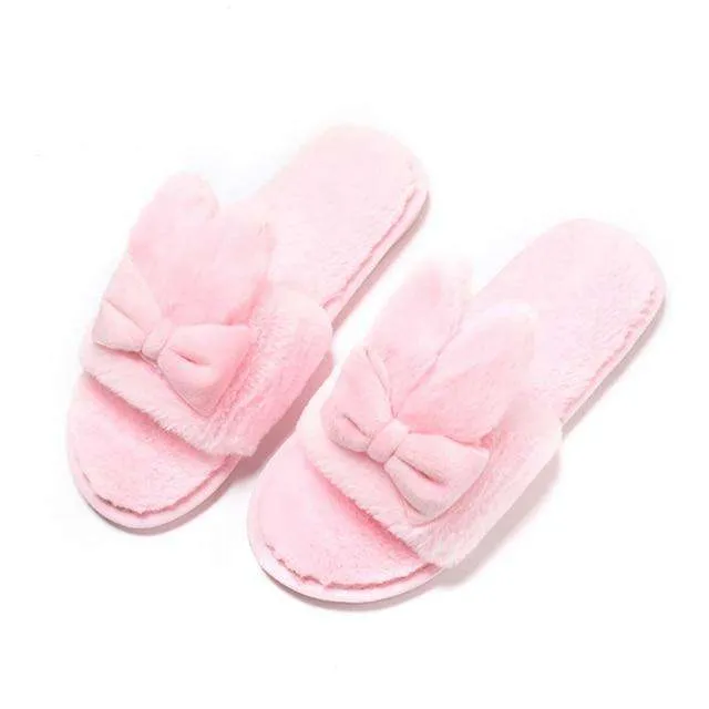 Indoor Plush Bow Ear Slippers