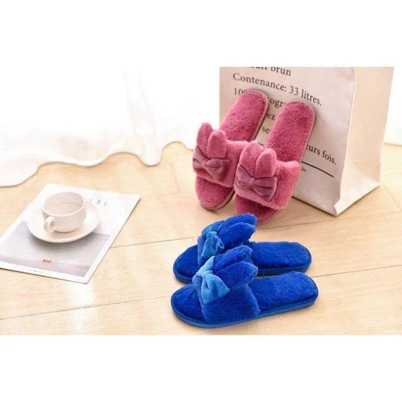Indoor Plush Bow Ear Slippers