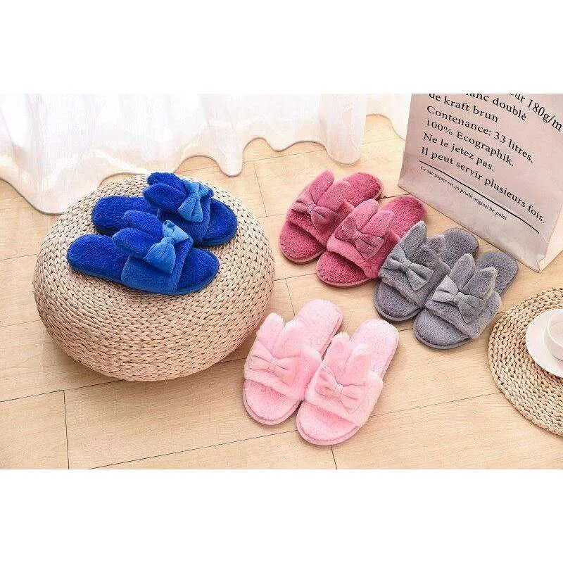 Indoor Plush Bow Ear Slippers