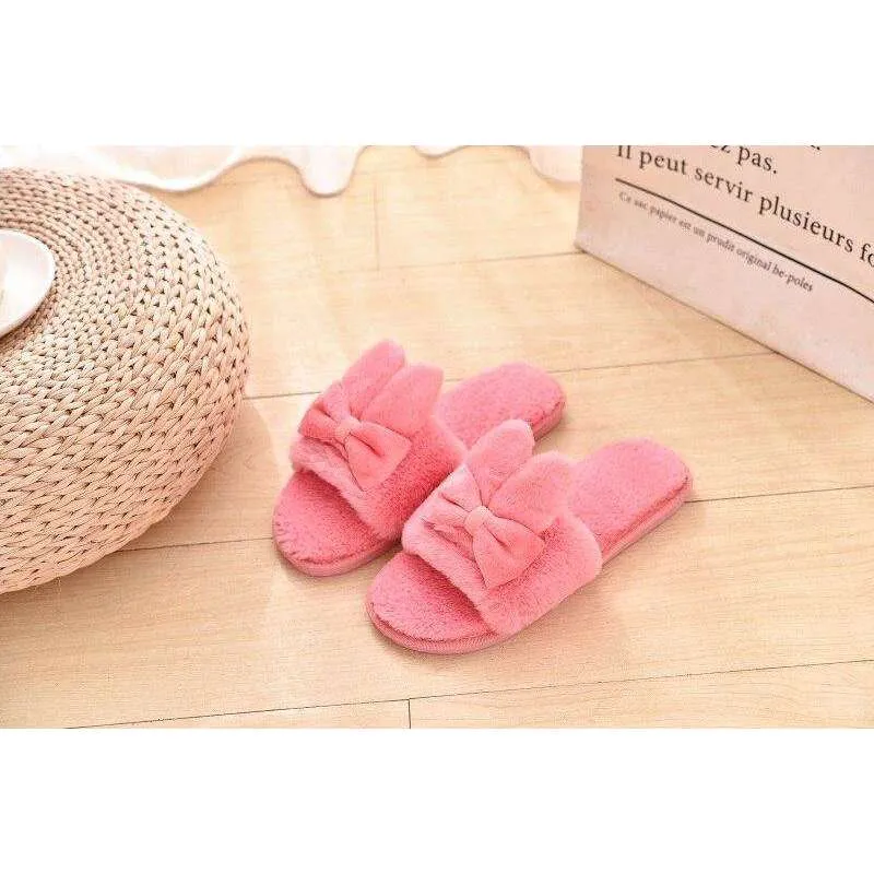 Indoor Plush Bow Ear Slippers