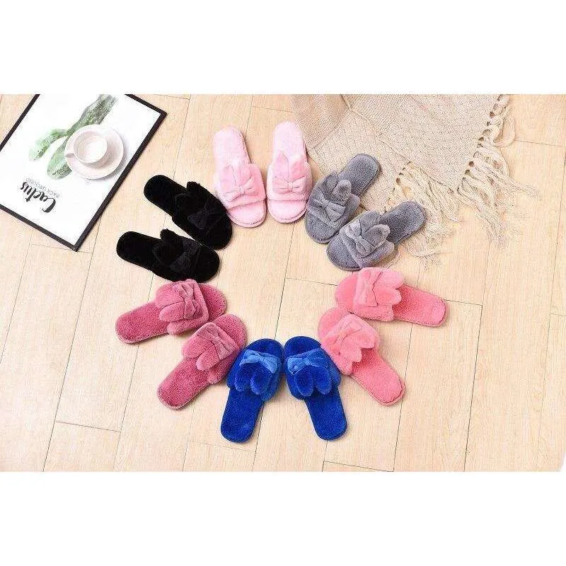 Indoor Plush Bow Ear Slippers