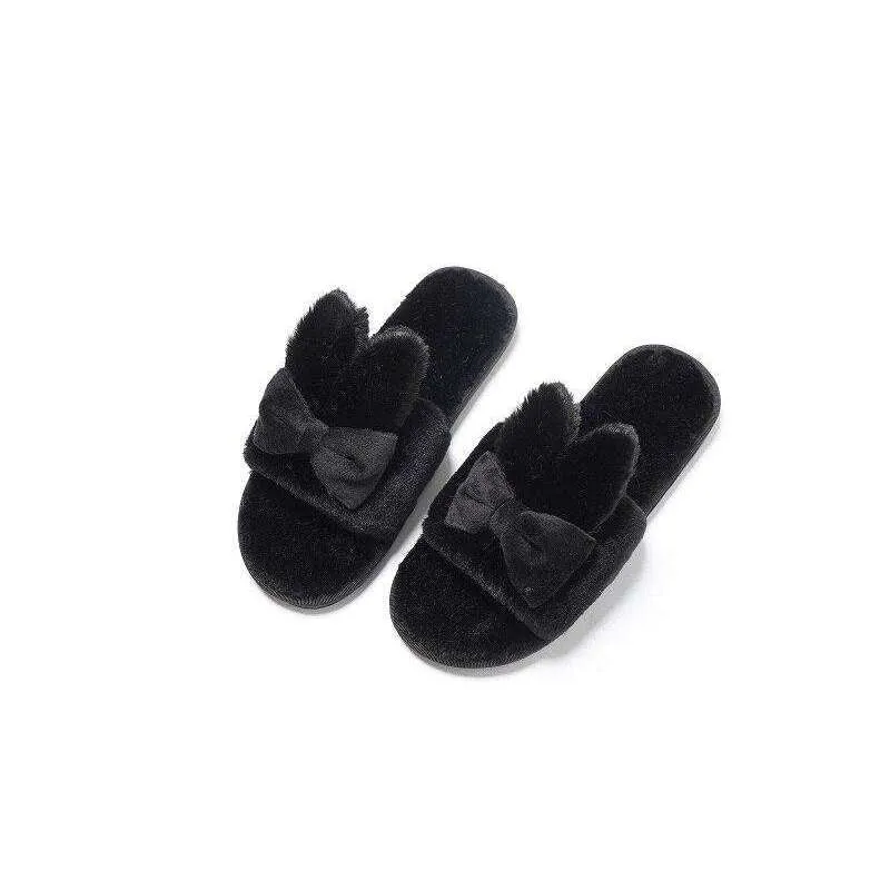 Indoor Plush Bow Ear Slippers