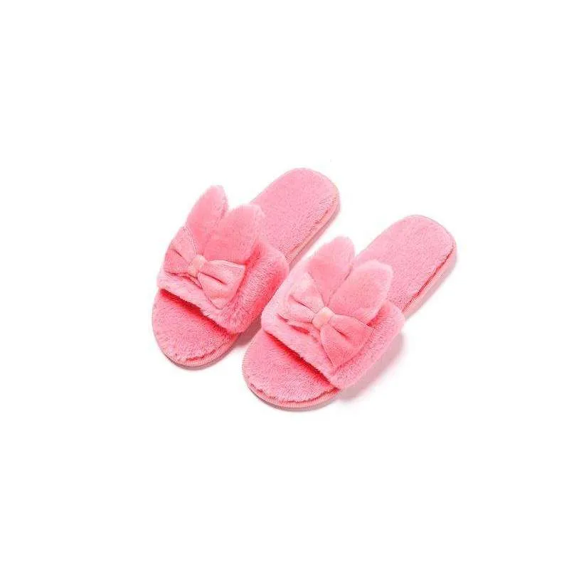 Indoor Plush Bow Ear Slippers