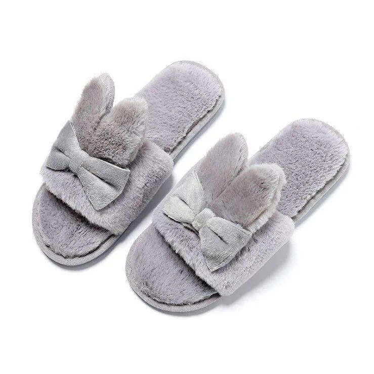 Indoor Plush Bow Ear Slippers