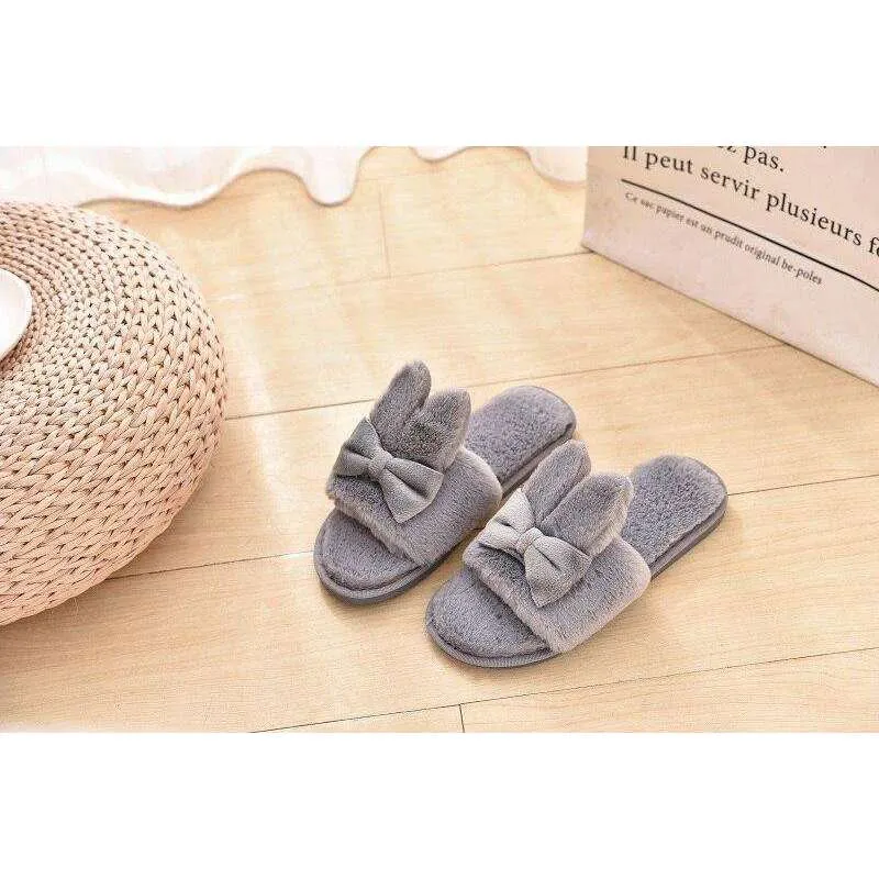 Indoor Plush Bow Ear Slippers